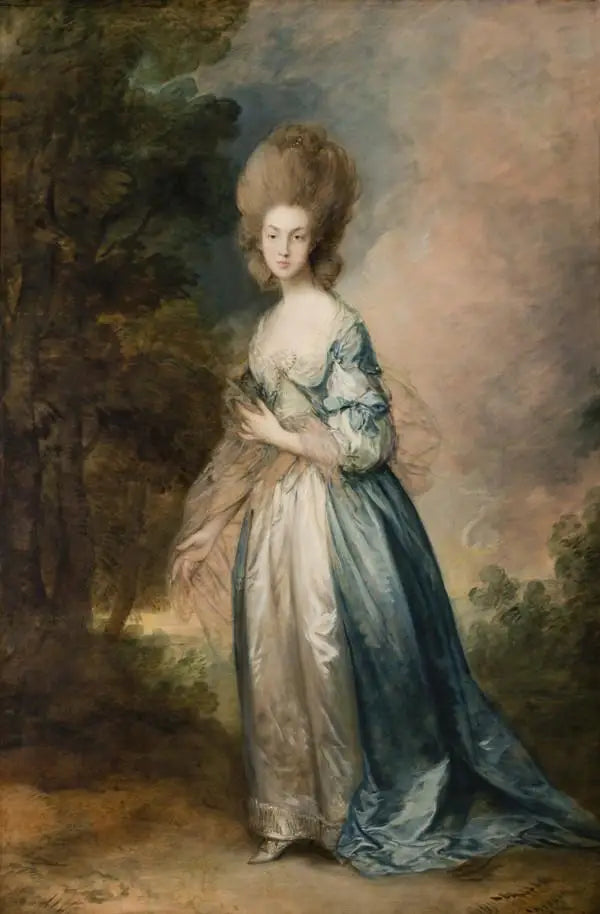 Porträt von Selina Thistlethwayte aus dem normannischen Hof, stehend in einem blauen und weißen Kleid - Thomas Gainsborough