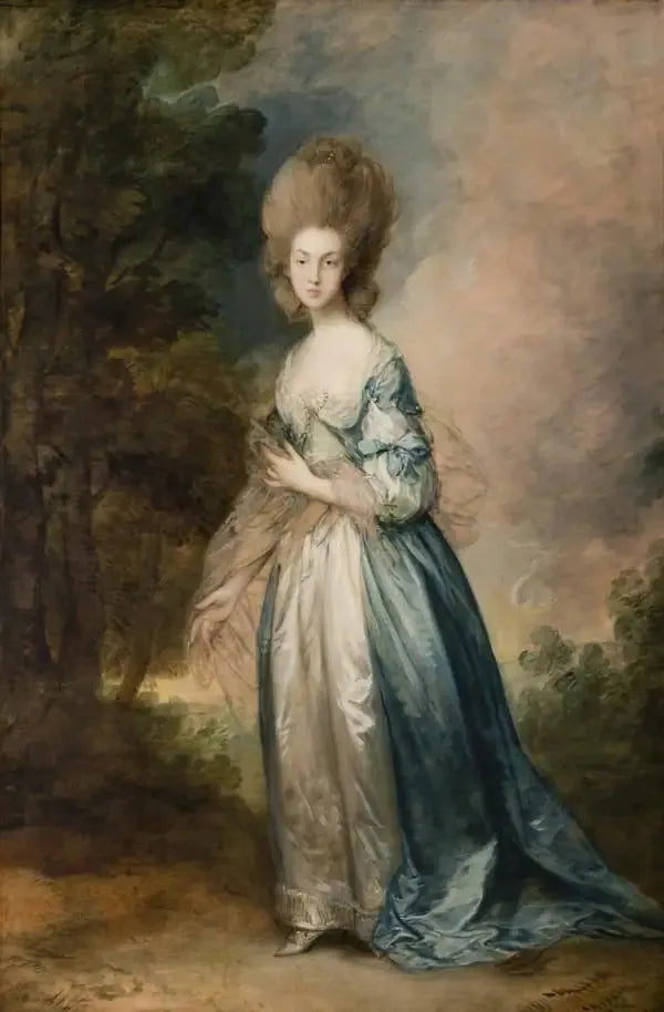 Porträt von Selina Thistlethwayte aus dem normannischen Hof, stehend in einem blauen und weißen Kleid - Thomas Gainsborough
