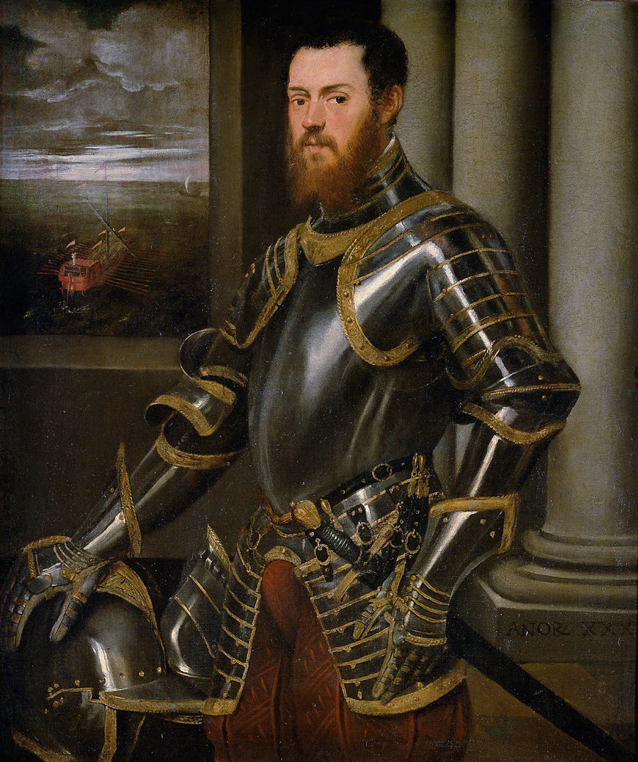 Porträt von Sigismund August mit einer königlichen Galeere - Jacopo Tintoretto