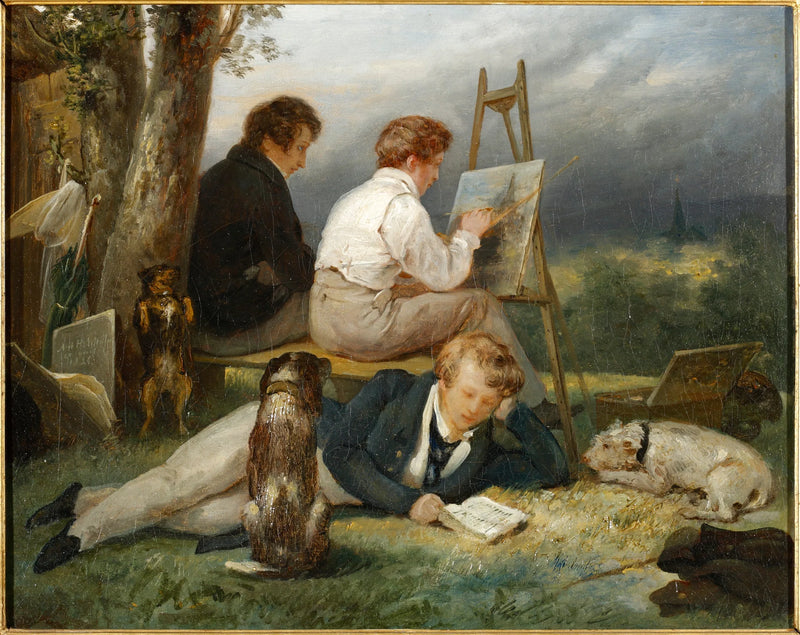 Porträt der drei Scheffer-Brüder in einer Landschaft - Ary Scheffer