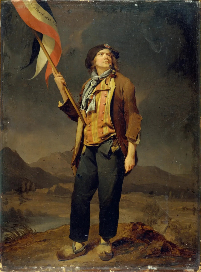 Porträt des Sängers Simon Chenard (1758-1832), in Sansculotte-Kostüm, mit einer Flagge bei der Freiheitsfeier in Savoyen, am 14. Oktober 1792 - Louis-Léopold Boilly