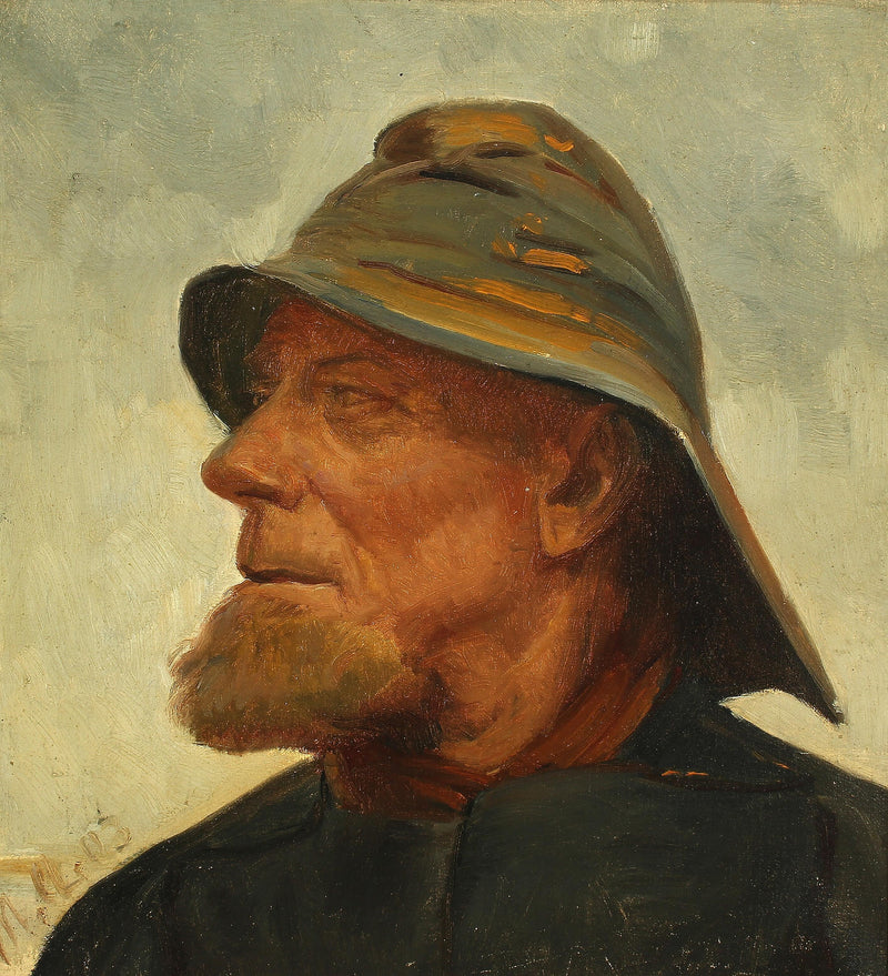 Porträt des Fischers Jens Diget im Ölzeug. -Michael Peter Ancher