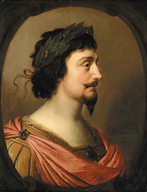 Porträt des Königs Friedrich V. von Böhmen, im Profil, römisch, in einem ovalen, falschen Kartuschenrahmen - Gerrit van Honthorst