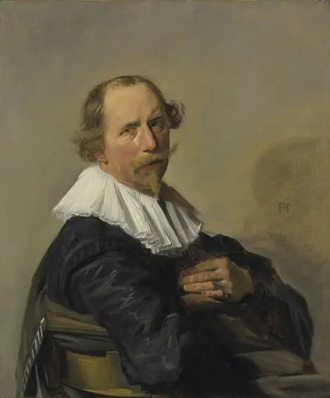 Portrait eines Mannes, der über die Rückenlehne eines Stuhls gebeugt ist - Frans Hals