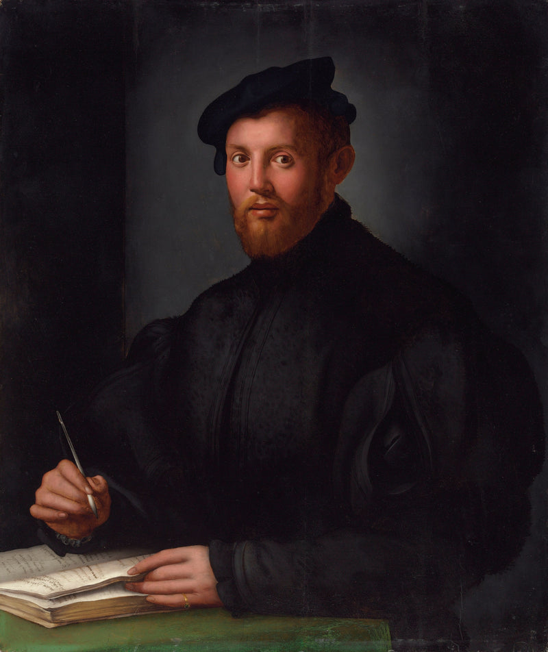 Porträt eines jungen Mannes in Schwarz mit einem Buch - Bronzino