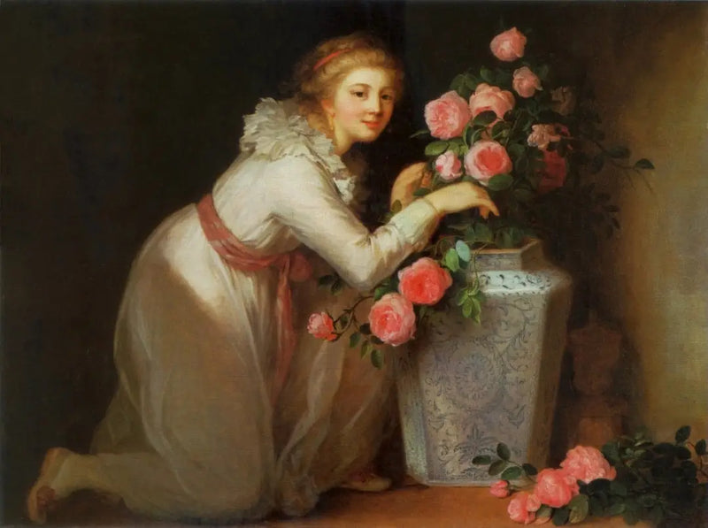 Porträt einer Dame, die einen Blumenstrauß hält. - Élisabeth Vigée Le Brun