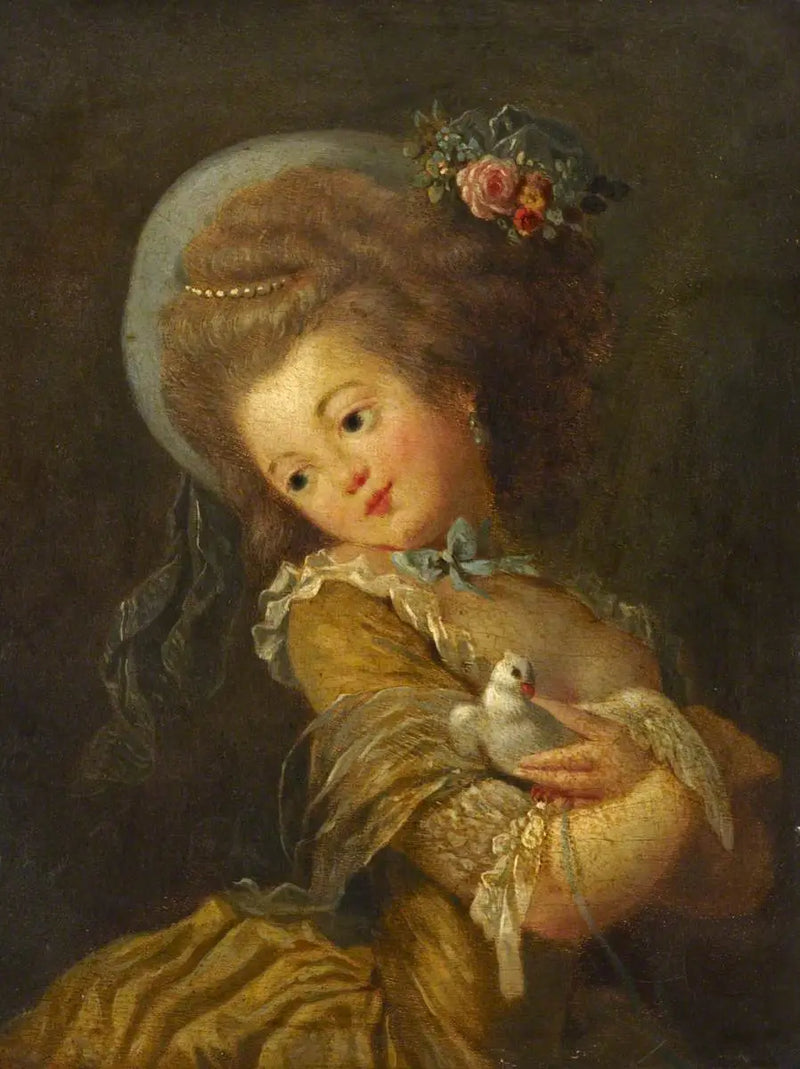 Porträt eines jungen Mädchens, das eine Taube hält - Jean-Honoré Fragonard
