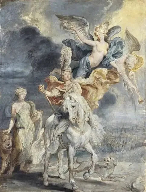Reiterporträt von Maria de' Medici (1575-1642) und der Triumph von Jülich - Peter Paul Rubens
