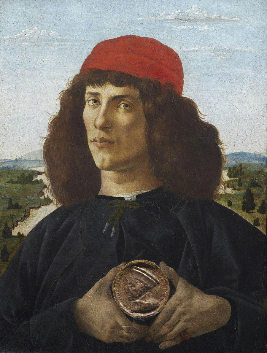 Porträt eines Mannes mit Medaille von Cosimo dem Alten - Sandro Botticelli