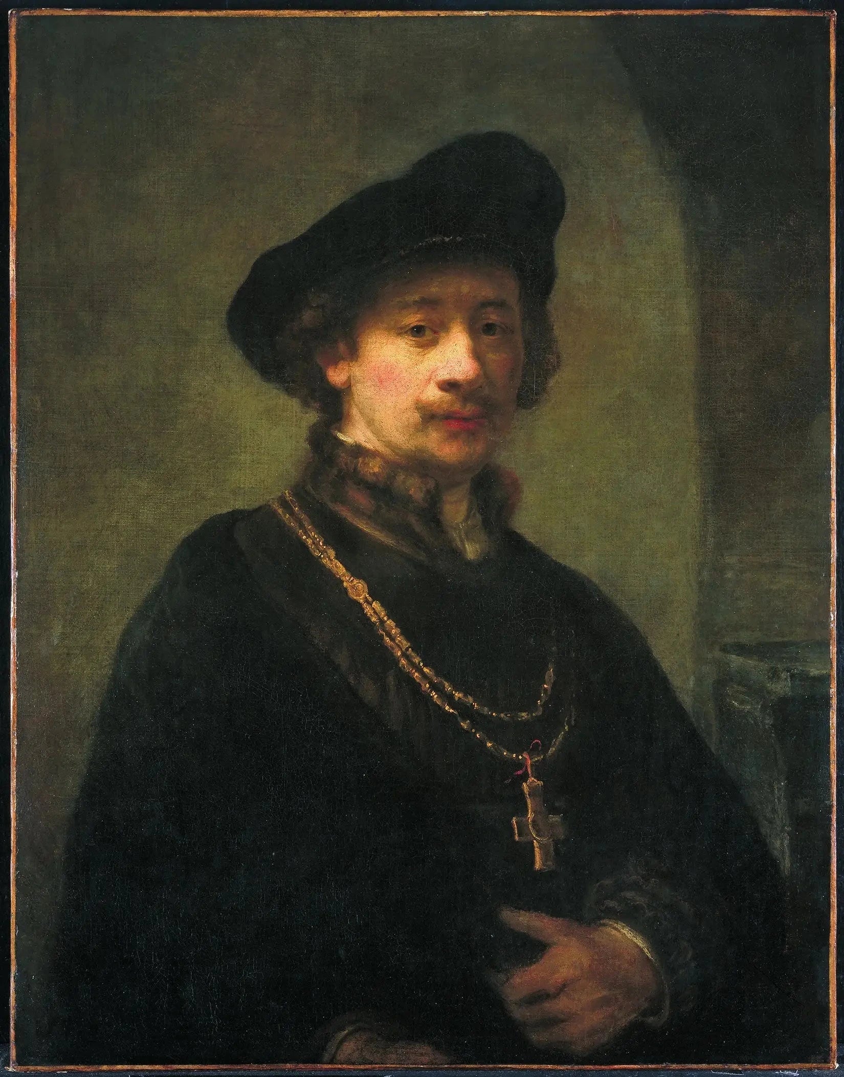 Portrait de Rembrandt au béret, à la chaîne d’or et à la croix — suiveur de Rembrandt, après 1640