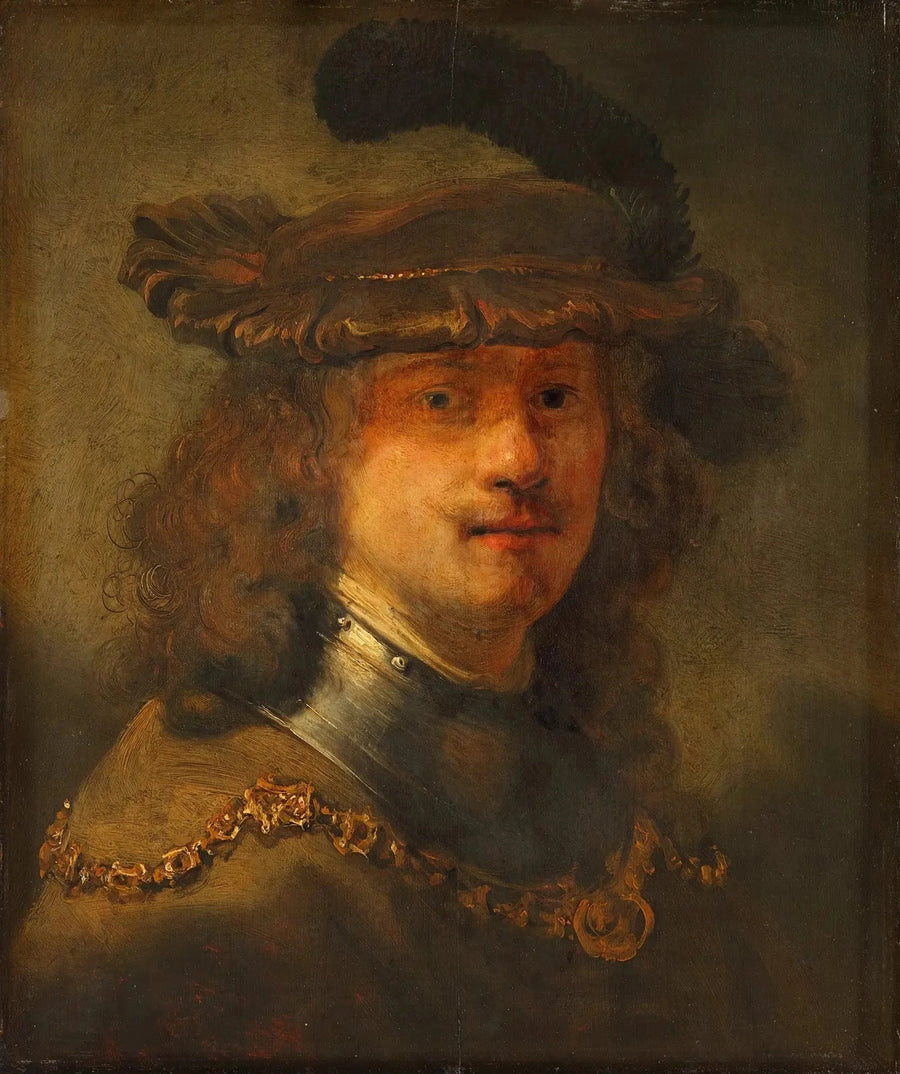 Selbstporträt mit Samtbarett und goldener Kette - Rembrandt