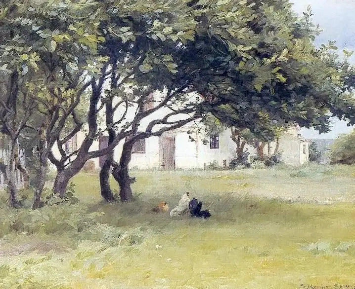 Hühner unter den Bäumen auf der Farm von Madame Bendsen - Peder Severin Krøyer