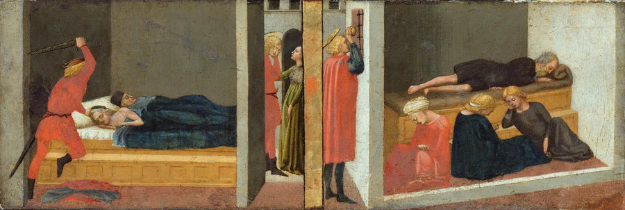 Altarpräge; Rechte Tafel: Der Mord an dem heiligen Julian - Das Wunder des heiligen Nikolaus von Bari - Masaccio