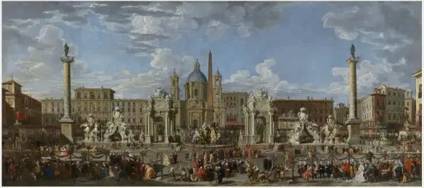 Vorbereitungen zur Feier der Geburt des Dauphin von Frankreich auf der Piazza Navona - Giovanni Paolo Panini