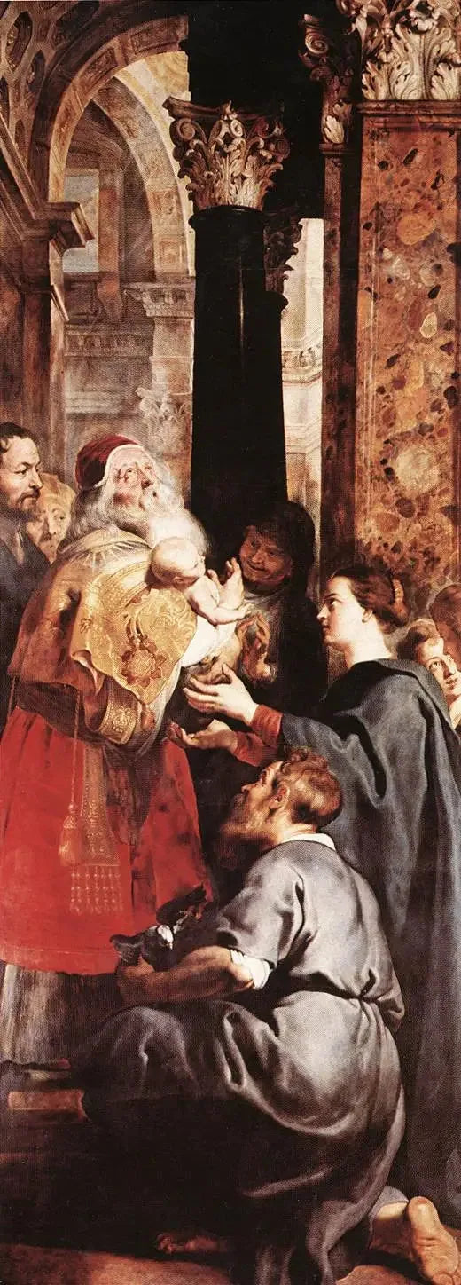 Präsentation im Tempel (rechter Flügel des Triptychons) - Peter Paul Rubens
