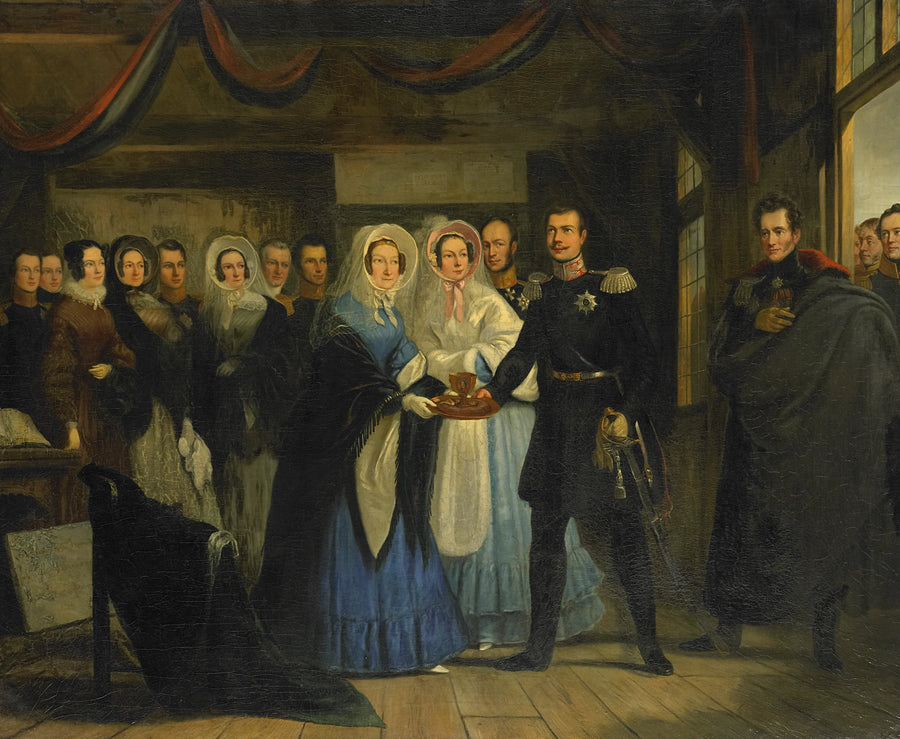 La princesse d'Orange reçoit Alexandre II, grand prince et héritier présumé de la Russie, au Czaar Peterhuisje à Zaandam, le 17 avril 1839. - Christiaan Julius Lodewijk Portman