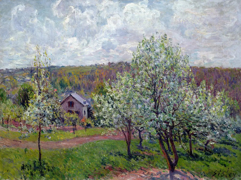 Frühling in der Umgebung von Paris. Blühende Apfelbäume - Alfred Sisley