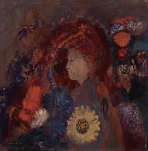 Profil eines Mädchens unter Blumen - Odilon Redon