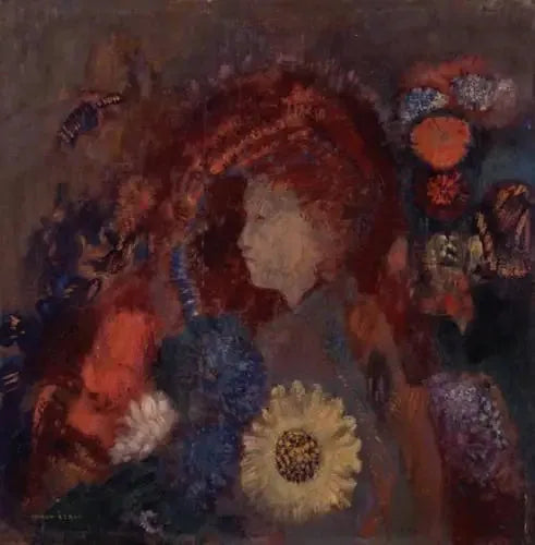 Profil eines Mädchens unter Blumen - Odilon Redon