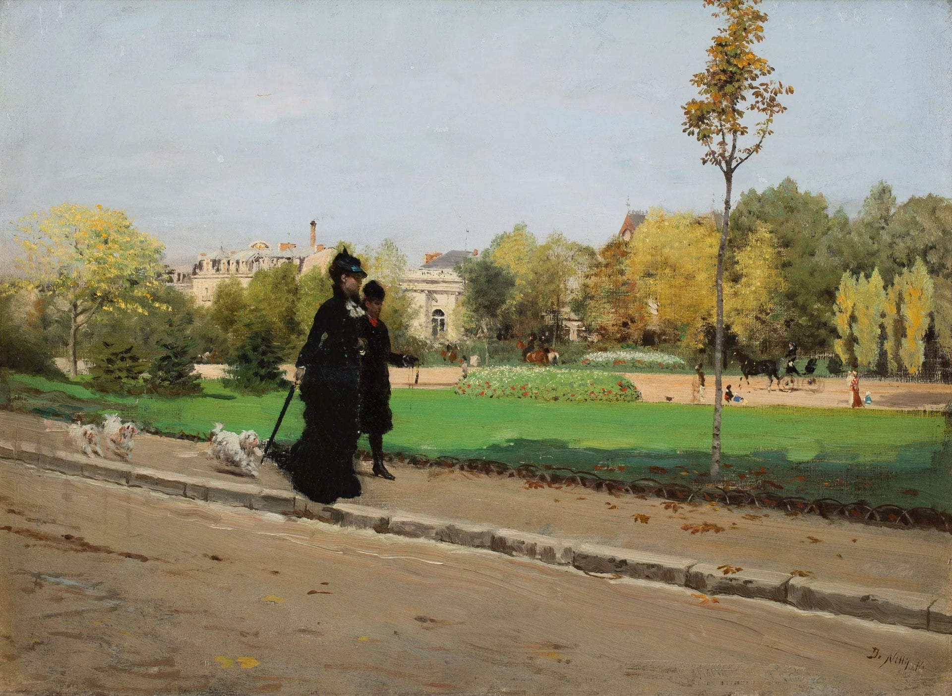 Promenade avec les chiens - Giuseppe De Nittis image 1 reproduction de peinture à l’huile