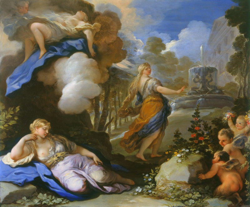 Psyche transportiert und entdeckt den Palast des Cupido - Luca Giordano