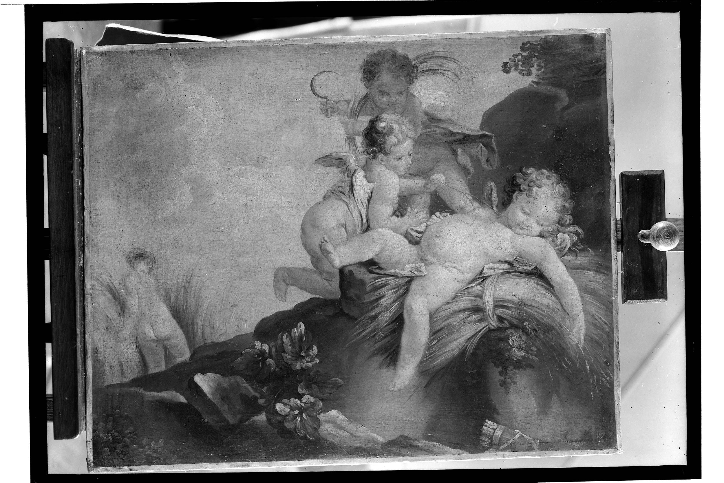 Putta spielend im Getreidefeld (Der liebeserntende Bauer) - François Boucher