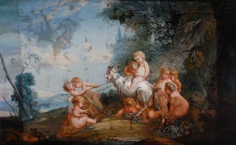 Putti mit einer Ziege in einer Landschaft - François Boucher
