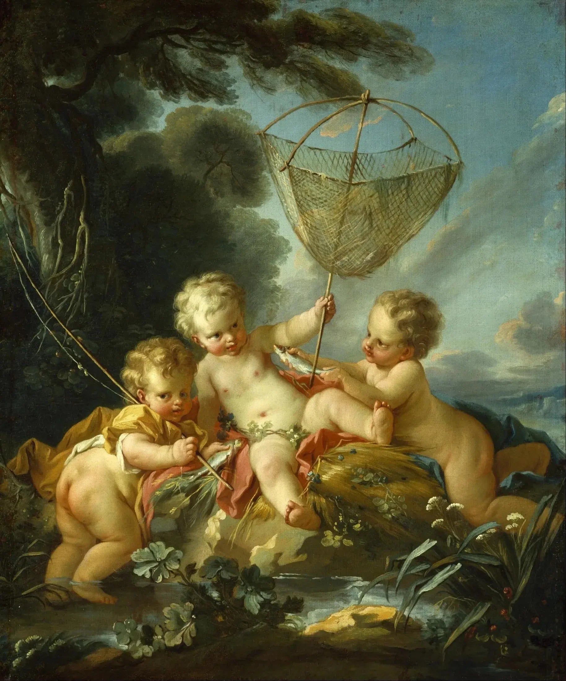 Putti en pêcheur - François Boucher image 1 reproduction artisanale de tableau