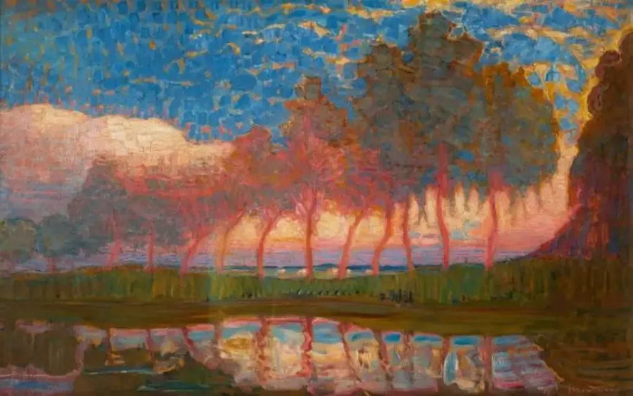 Reihe von elf roten, gelben, blauen und grünen Pappeln - Piet Mondrian