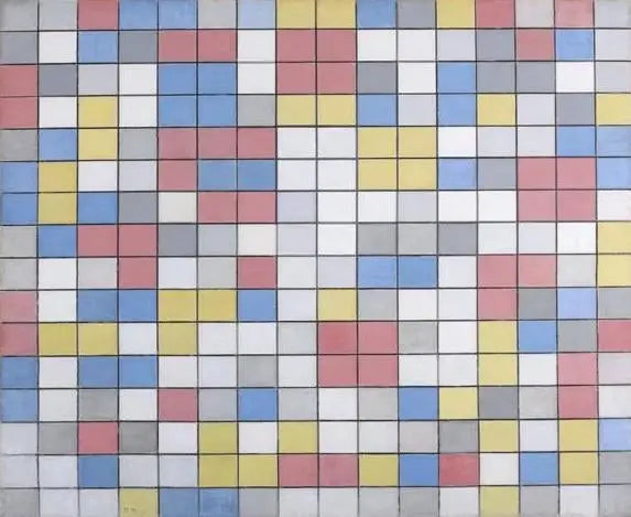Rasterkomposition 9: Die Schachbrettkomposition enthält verschiedene Farben - Piet Mondrian