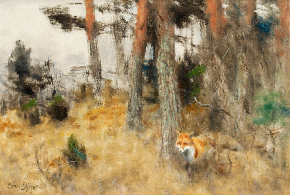 Räv i skogsparti - Bruno Liljefors image 1 reproduction artisanale de tableau