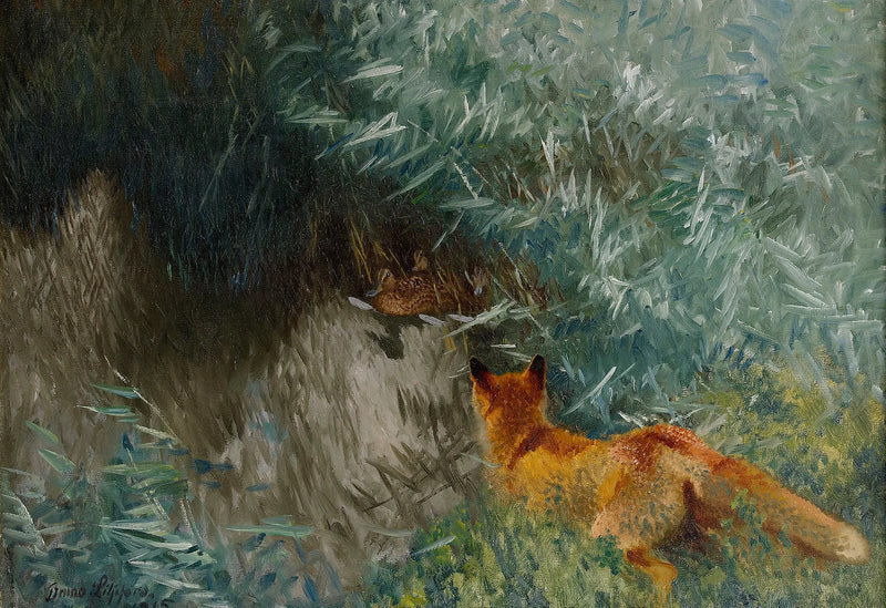 Fuchs auf der Jagd am Wasser - Bruno Liljefors