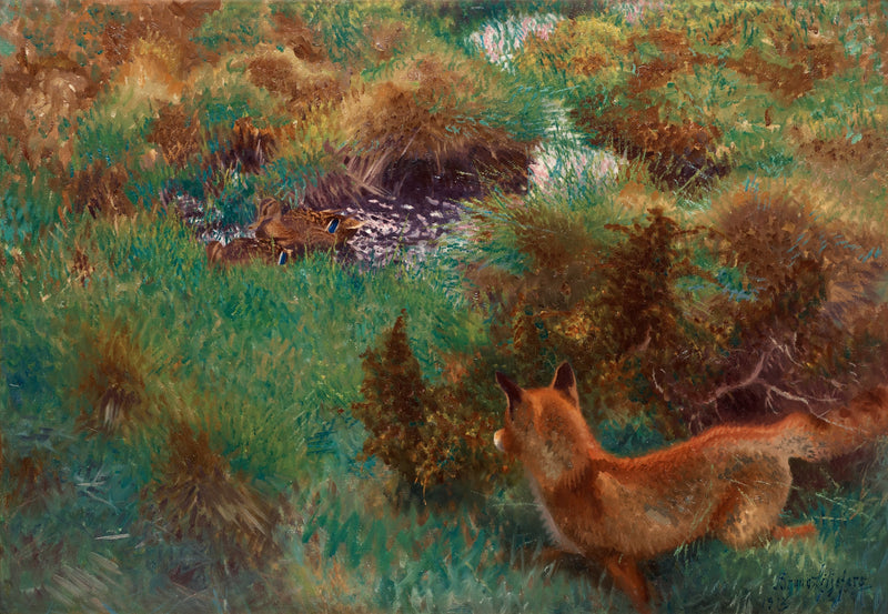 Fuchs auf der Suche nach Wildenten - Bruno Liljefors