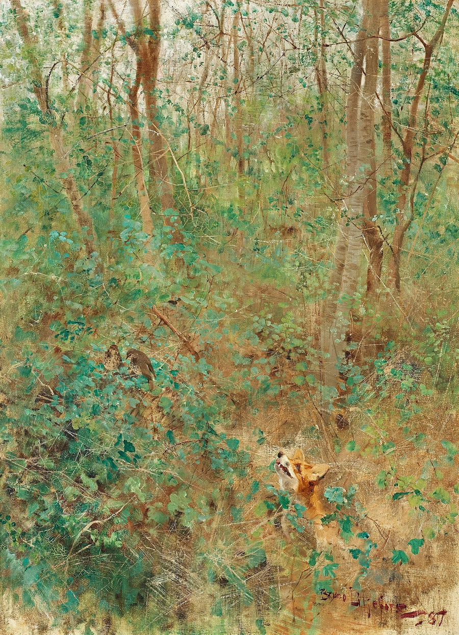 Fuchs auf der Suche nach Drosseln - Bruno Liljefors