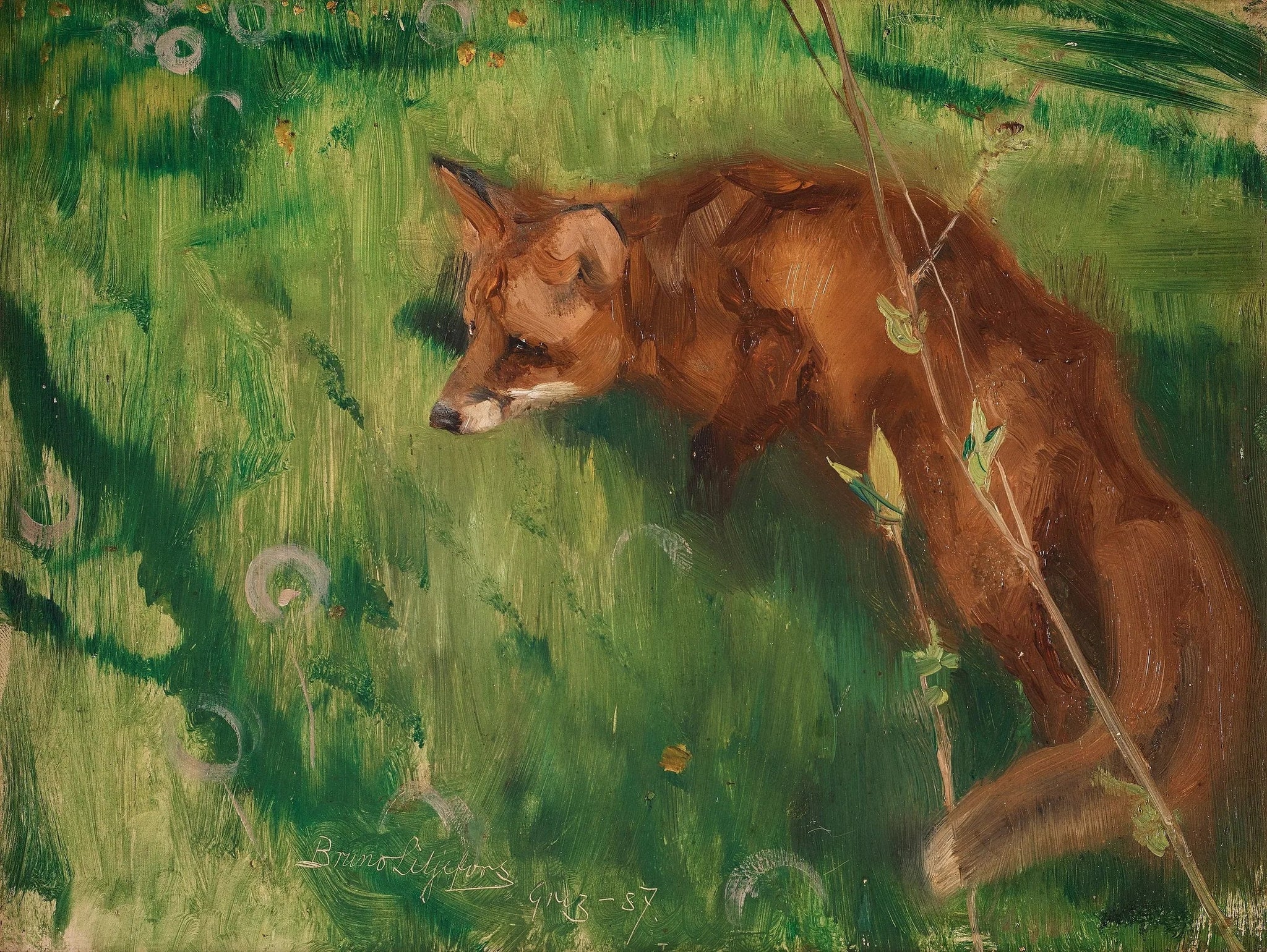 Renard à l'affût, Grez - Bruno Liljefors image 1 reproduction d’œuvre d’art à l’huile