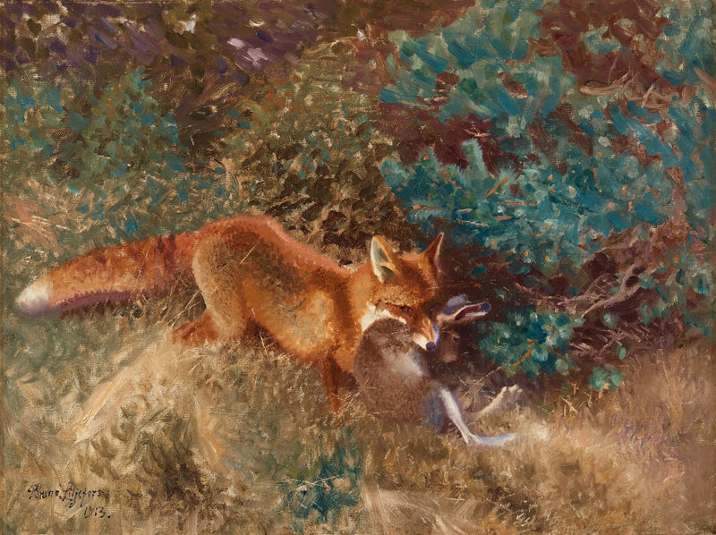 Fuchs mit Hase - Bruno Liljefors