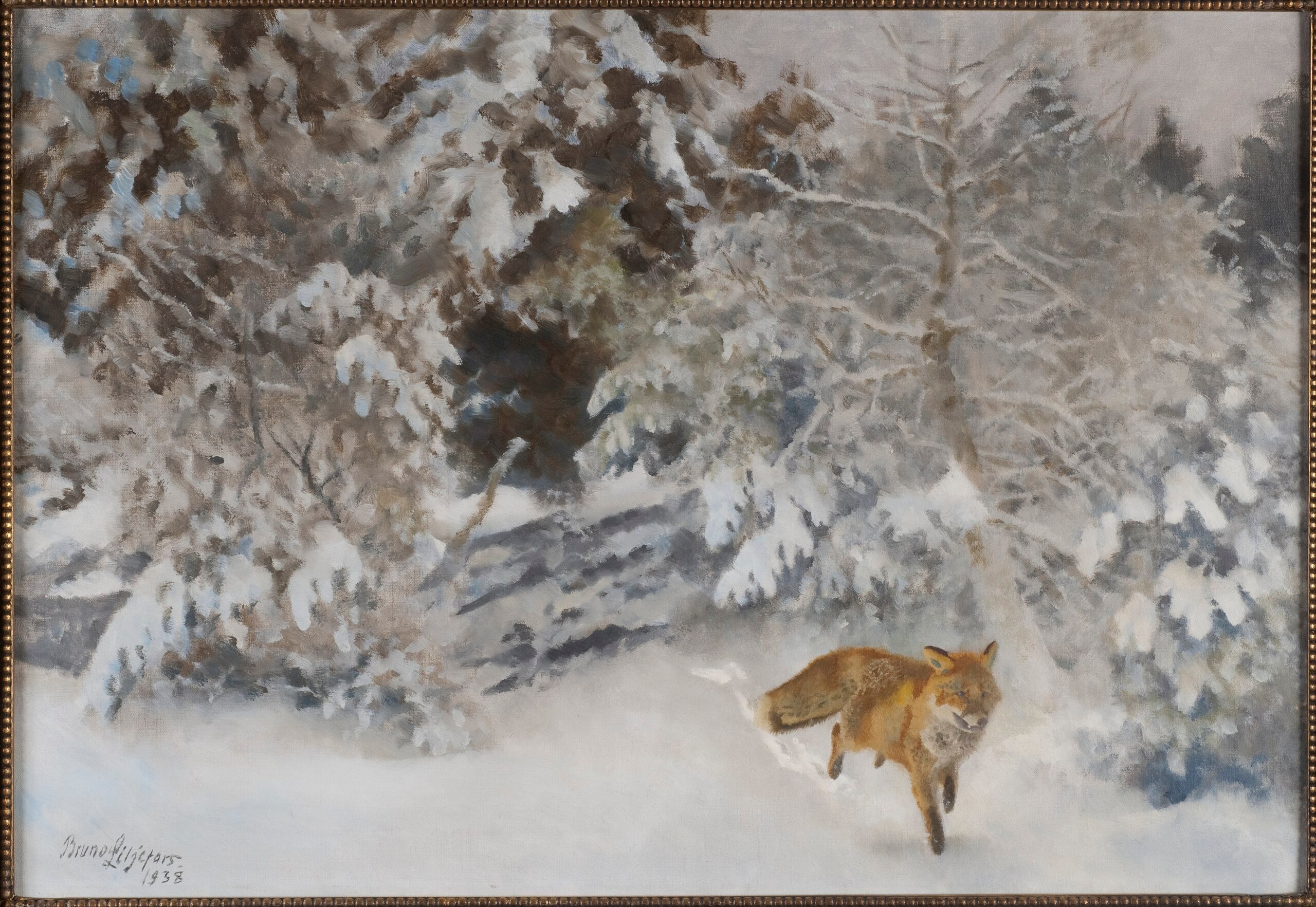 Renard dans un paysage d'hiver - Bruno Liljefors image 1 reproduction de peinture à l’huile