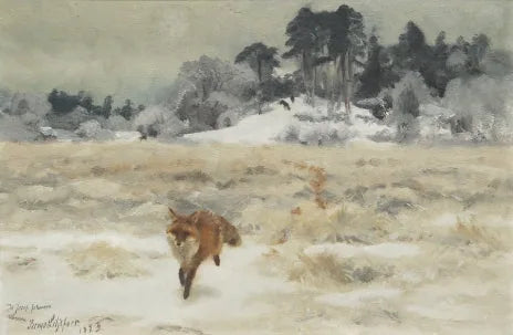 Fuchs in einer Winterlandschaft mit Jagdhunden - Bruno Liljefors