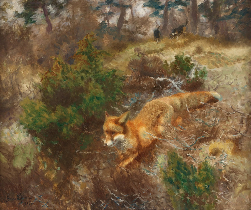 Fuchs und Jagdhunde - Bruno Liljefors