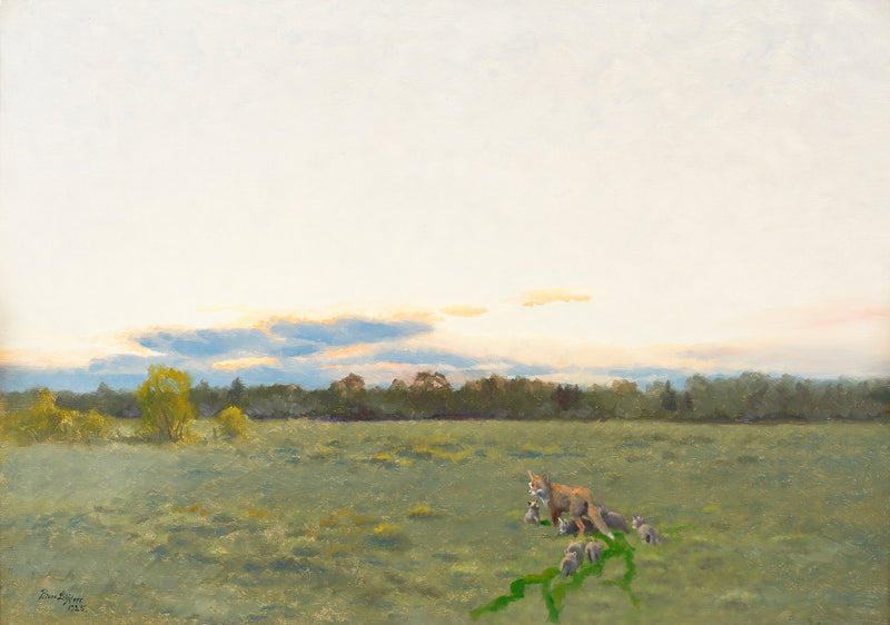 Fuchs und seine Jungen auf der Wiese - Bruno Liljefors