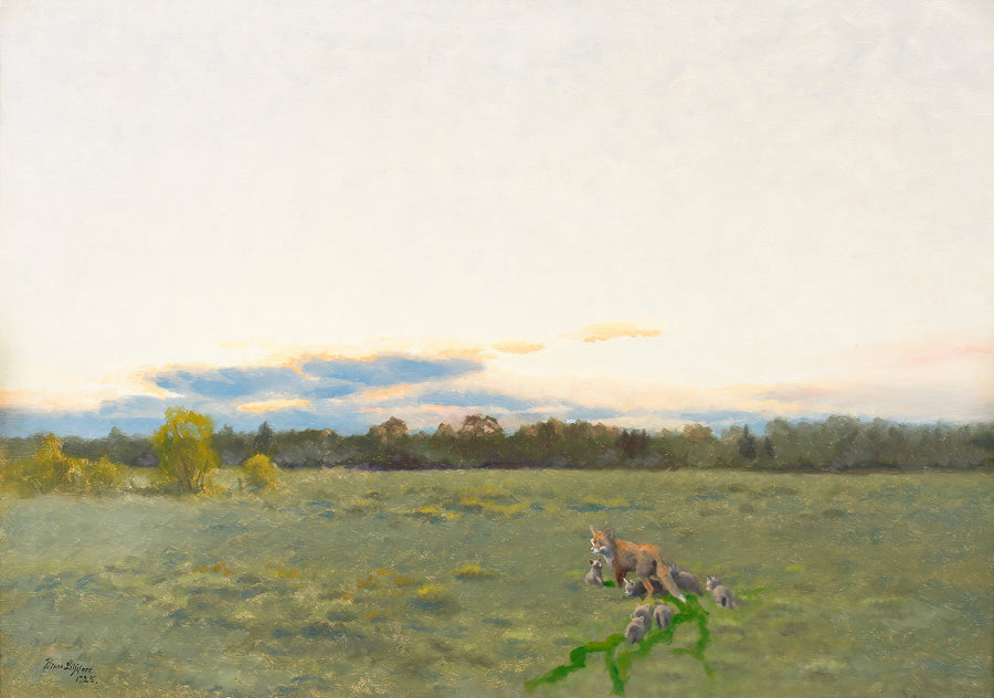 Fuchs und seine Jungen auf der Wiese - Bruno Liljefors