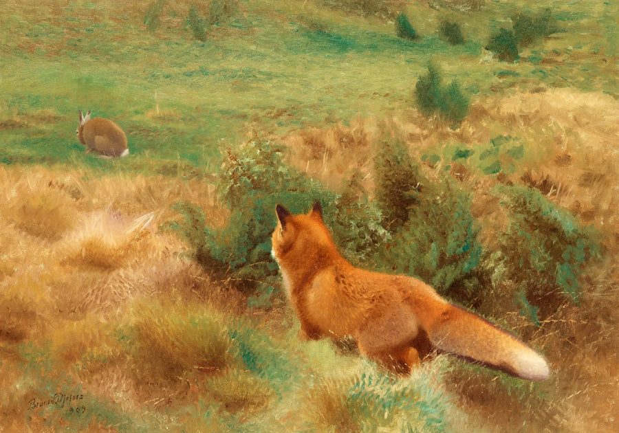 Fuchs verfolgt einen Hasen – Bruno Liljefors