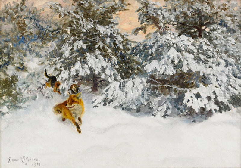 Füchse und Jagdhunde - Bruno Liljefors