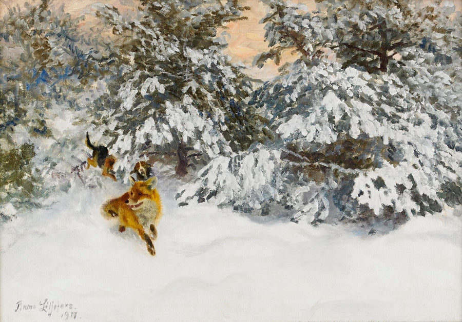 Füchse und Jagdhunde - Bruno Liljefors