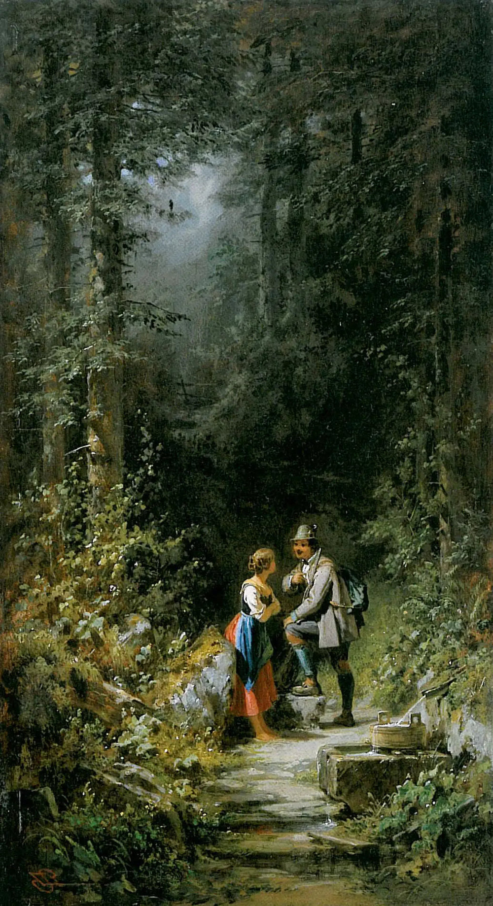 Rencontre dans la forêt - Carl Spitzweg image 1 reproduction de peinture à l’huile