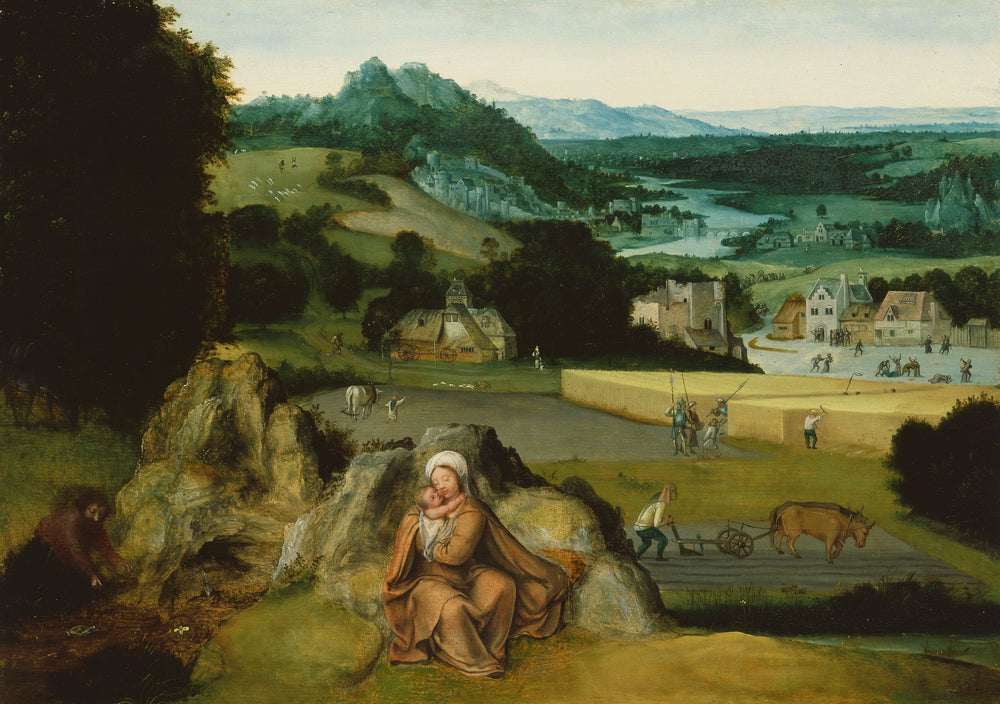 Reposez-vous sur la fuite en Égypte et le champ de blé miraculeux - Joachim Patinier image 1 reproduction d’œuvre d’art à l’huile