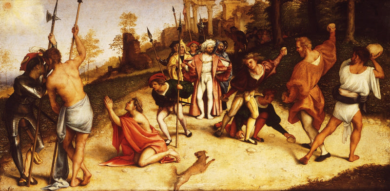 Altarbild des Martyriums des heiligen Stephanus, Division von Martinengo - Lorenzo Lotto