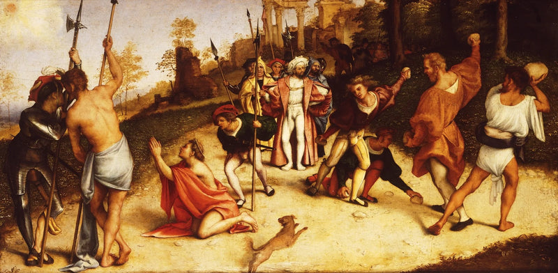Altarbild des Martyriums des heiligen Stephanus, Division von Martinengo - Lorenzo Lotto