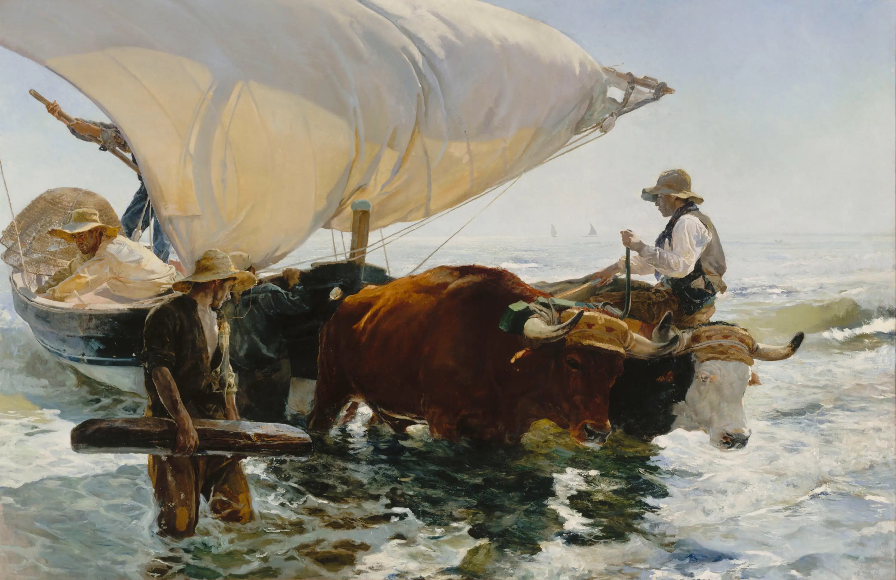 Retour de la pêche : halage de la barque - Joaquín Sorolla image 1 copie de tableau peinte à la main
