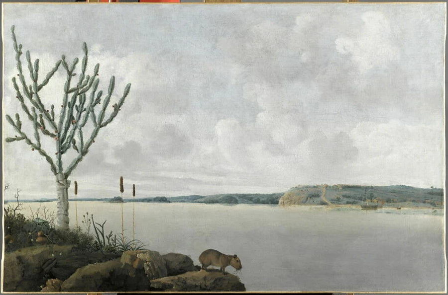 Le Rio San Francisco et le fort Maurice, avec un "capivara" (gros rongeur) au premier plan, au Brésil - Frans Post